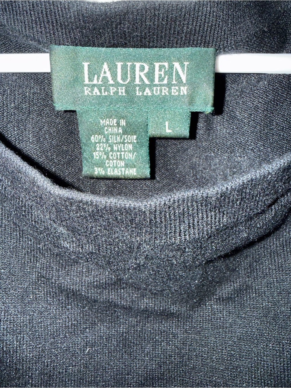 Lauren Ralph Lauren Women’s L Black Silk Blend Crew Neck 3/4 Sleeve Stretch Top - Picture 3 of 3
